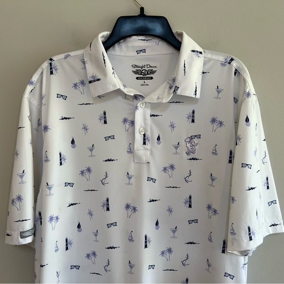 Straight Down Men's Performance Coastal Polo in White, size L - Picture 3 of 9